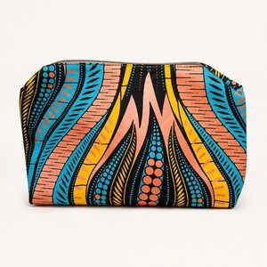 Handmade African Wax Print Makeup Bag Kitenge Geometric Tribal Cosmetic Pouch